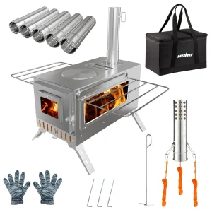 Wood Burning Stove, Portable with 6 Stainless Chimney Pipes